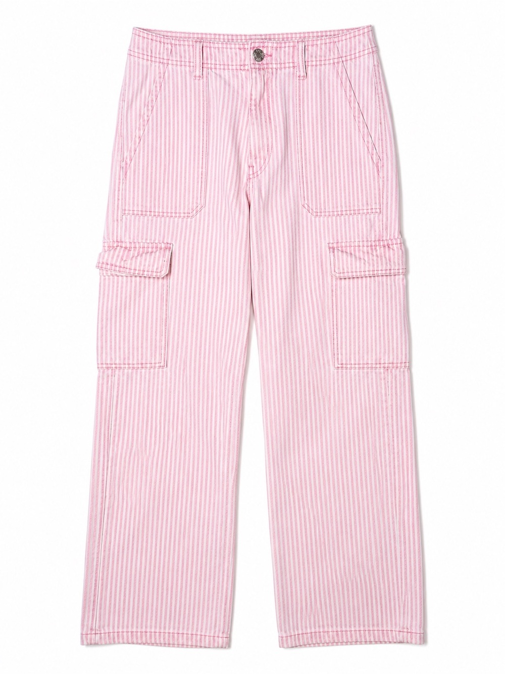 Zara Pink White Striped Cargo‎ Pants Wide Leg Coastal Cowgirl Coquette Size 6